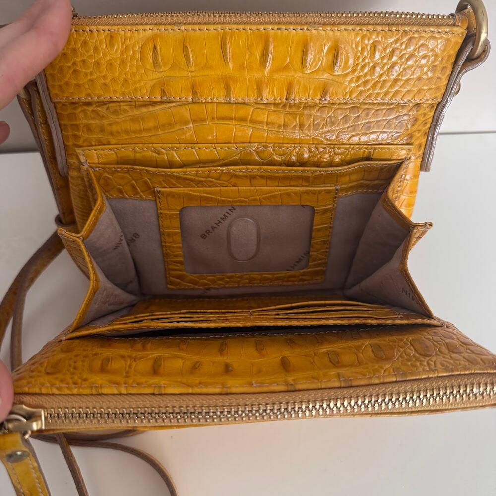 Brahmin Mojito Melbourne Croc Leather Bag Crossbody Turn Lock Yellow Mustard - Picture 5 of 12